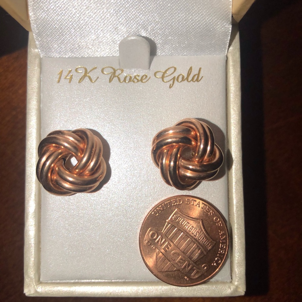 14k Rose Gold Love Knot Stud Earrings - Picture 7 of 8